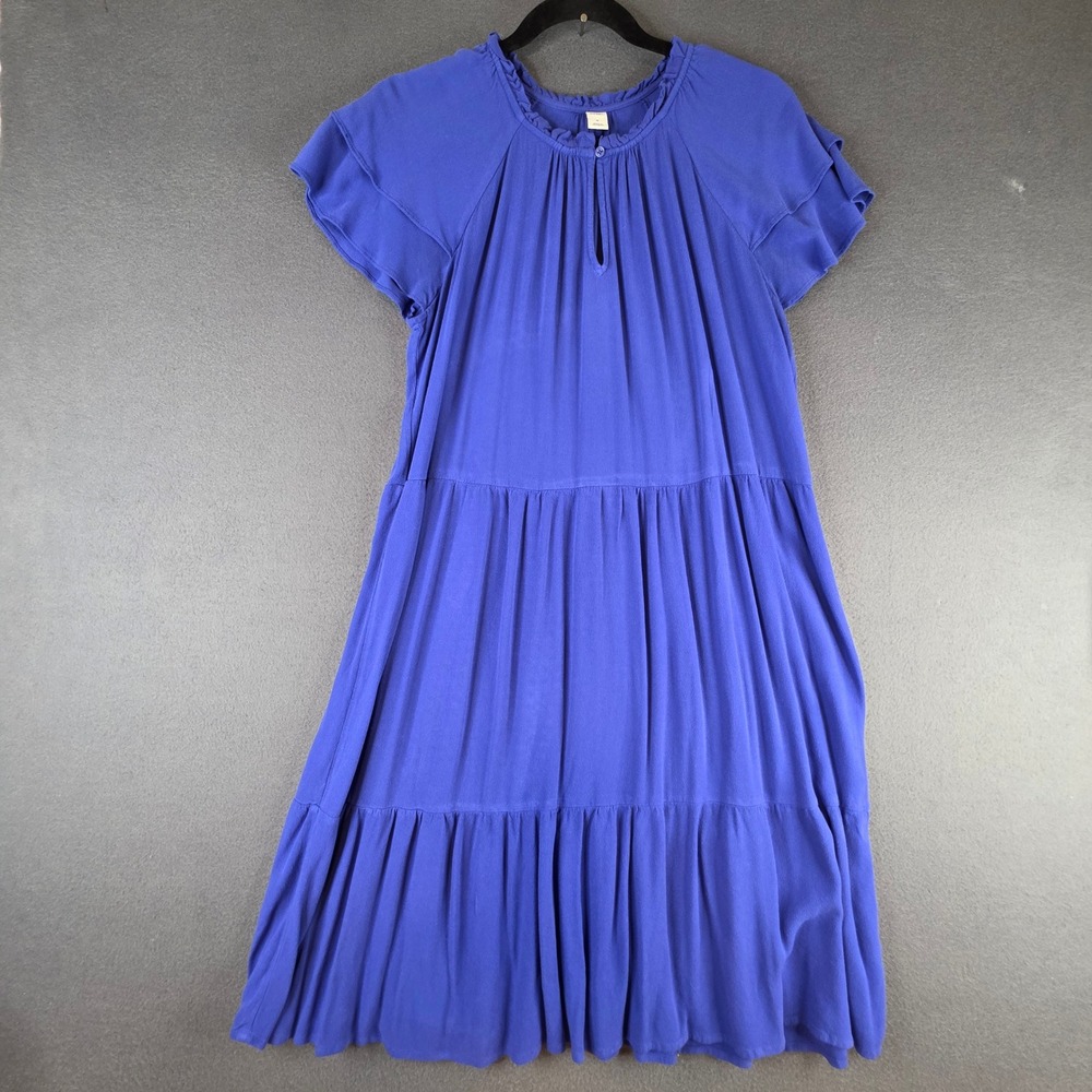 Old Navy Tiered Swing Dress Womens Medium Periwinkle Ruffle Flutter Sleeve Rayon